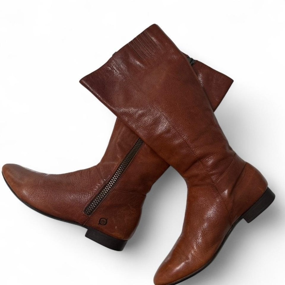 BORN Brown Leather Mid Calf Boots Boho Riding Comfort Boots EU 38